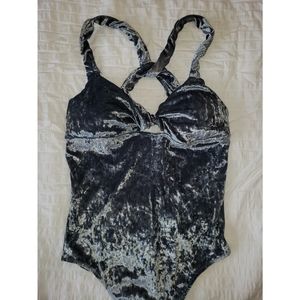 Shimmery Blue-Grey Body Suit with Criss-Cross Back